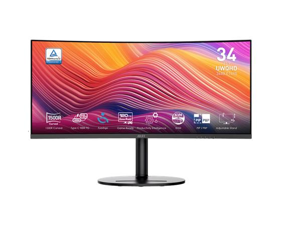 MSI monitor Modern MD342CQP, 34" VA zakřivený /3440x1440 (UWQHD)/120Hz/1ms/2 x HDMI/DP/USB-A,B,C/Výšk.nast/Pivot/Černá