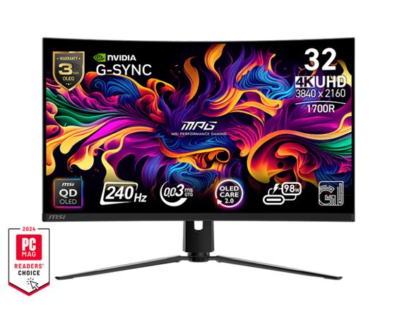 MSI MPG 321CURX QD-OLED gaming monitor 31,5" QD-OLED zakřivený/UHD/240Hz/0,03ms/2xHDMI/DP/USB-A,B,C/Výšk.nast/černá