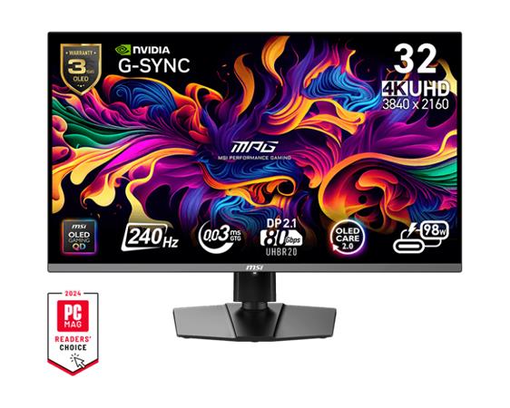 MSI MPG 322URX QD-OLED gaming monitor 31,5" QD-OLED/UHD/240Hz/0,03ms/2xHDMI/DP/USB-A,B,C/Výšk.nast./Pivot/černá