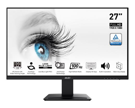 MSI PRO MP273A/ 27"/ IPS/ 1920x1080/ 1ms/ 100Hz/ 1000:1/ 250cd/m2 / HDMI/ DP/ VGA/ VESA/ černý