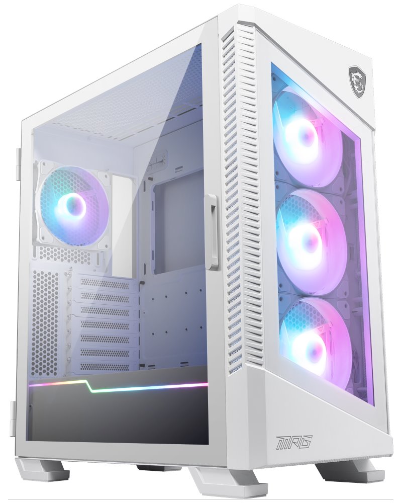 MSI skříň MPG VELOX 100R WHITE/ bez zdroje/ levé temperované sklo/ 4x ARGB 120 mm fan/ 1x USB3.1 Type-C/ 2x USB3.0/ bíl