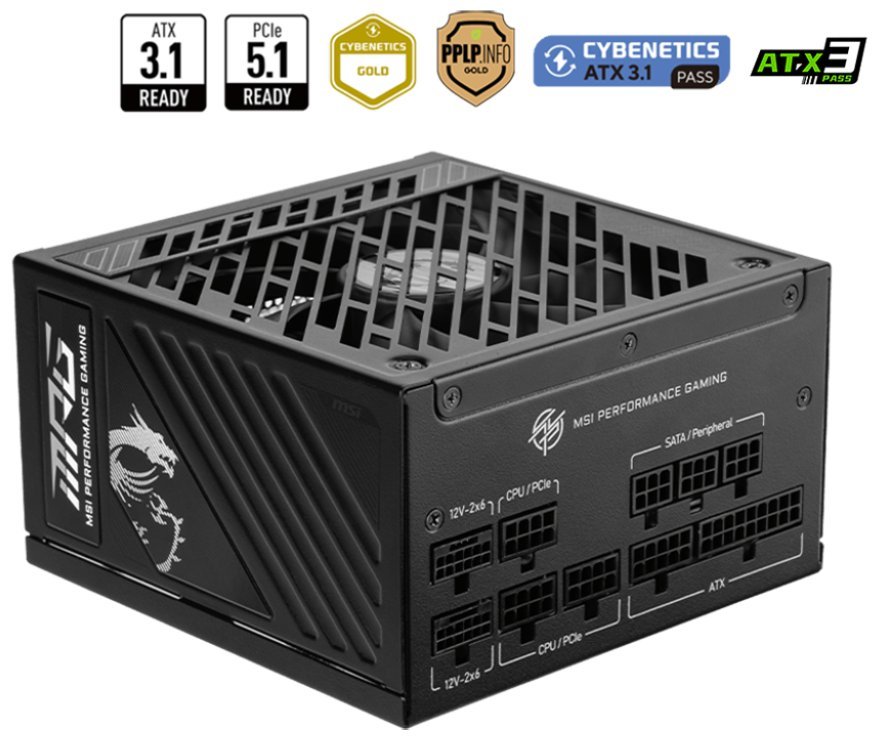 MSI zdroj MPG A1250GS PCIE5/ 1250W/ ATX3.1/ akt. PFC/ 10 let celk. záruka/ 135mm fan/ modulární kabeláž/ 306-7ZPFX11-CE0