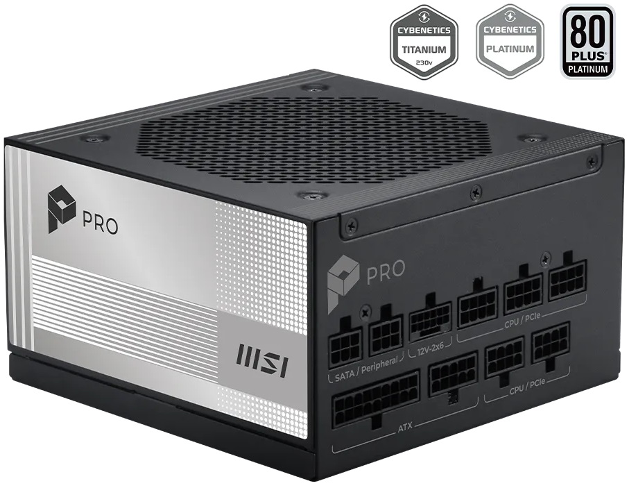 MSI zdroj PRO A850PL PCIE5/ 850W/ ATX3.1/ akt. PFC/ 7 let celk. záruka/ 120mm fan/ modulární kabeláž/ 80PLUS Platinum