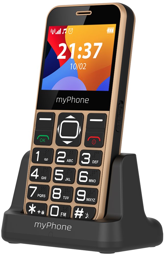 myPhone Halo 3 Senior zlatý s nabíjecím stojánkem 2,31" IPS / single SIM TELMYSHALO3GO