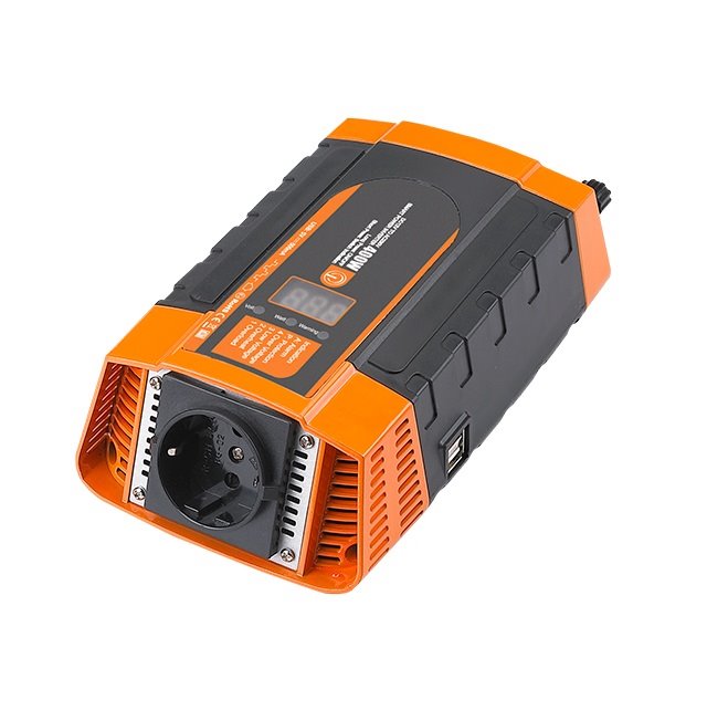 Napäťový menič Carspa PID400-12, 12V/230V+USB 400W, modifikovaná sinus, digitální display, vhodný do auta