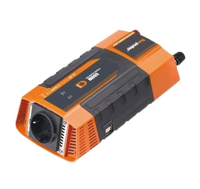 Napäťový menič Carspa PID600-12, 12V/230V+2xUSB 600W, modifikovaná sinus, digitální display, vhodný do auta