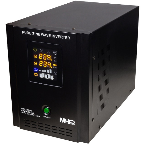 Napäťový menič MHPower MPU-1200-12 12V/230V, 1200W, funkce UPS, čistý sinus