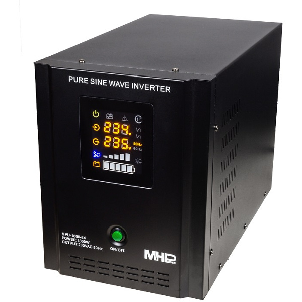 Napäťový menič MHPower MPU-1800-24 24V/230V, 1800W, funkce UPS, čistý sinus
