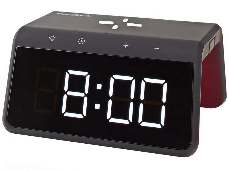 NEDIS budík/ bezdrátová nabíječka/ Qi certifikace/ noční lampička/ více barev/ 5/12/9VDC/ 1.0A/2.5A/ USB-A/ če WCACQ30BK