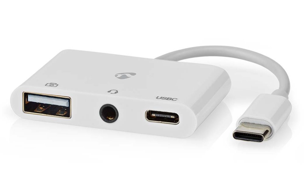 Nedis CCGB64790WT01 - USB 2.0 Adaptér | USB-C™ Zástrčka | USB-A Zásuvka / USB-C™ Zásuvka / 3,5 mm Zásuvka | Bílá