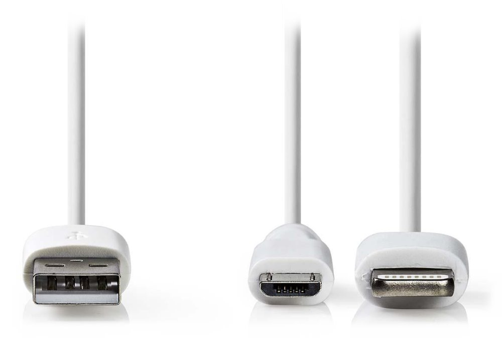 Nedis CCGP39400WT10 - Synchronizační a Nabíjecí Kabel 2 v 1 | USB A Zástrčka - Micro B Zástrčka / Apple Lightning 8-pin