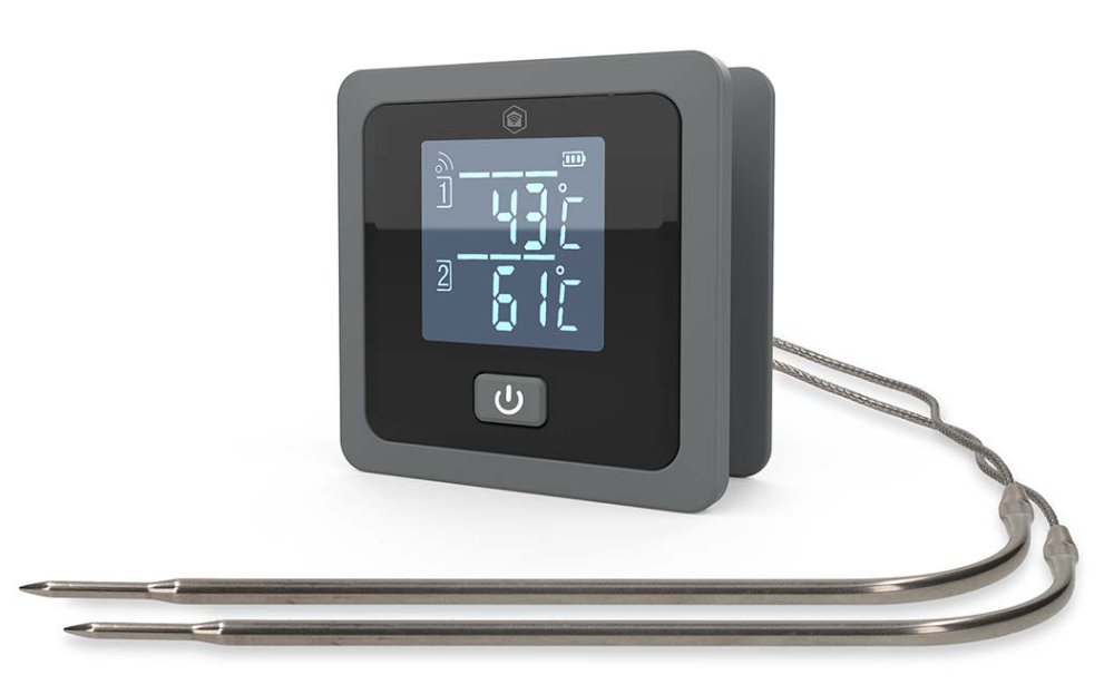 NEDIS chytrý bedrátový teploměr na maso/ Bluetooth/ 2 sondy/ 0 - 300 °C/ 2x AAA/LR03/ Android/ iOS/ černo-šedý BTKAT10GY
