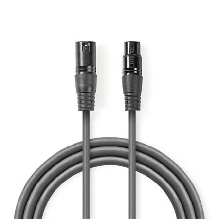 Nedis COTH15010GY10 - Vyvážený XLR Audiokabel | XLR 3pinová Zástrčka – XLR 3pinová Zásuvka | 1 m | Šedá barva