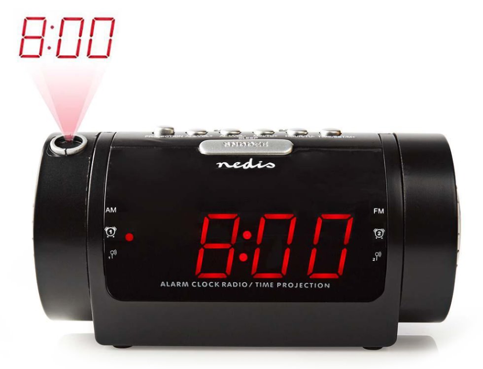 NEDIS digitální budík s rádiem/ LED displej/ promítání času/ AM/ FM/ odložené buzení/ časovač vypnutí/ 2 alarm CLAR005BK