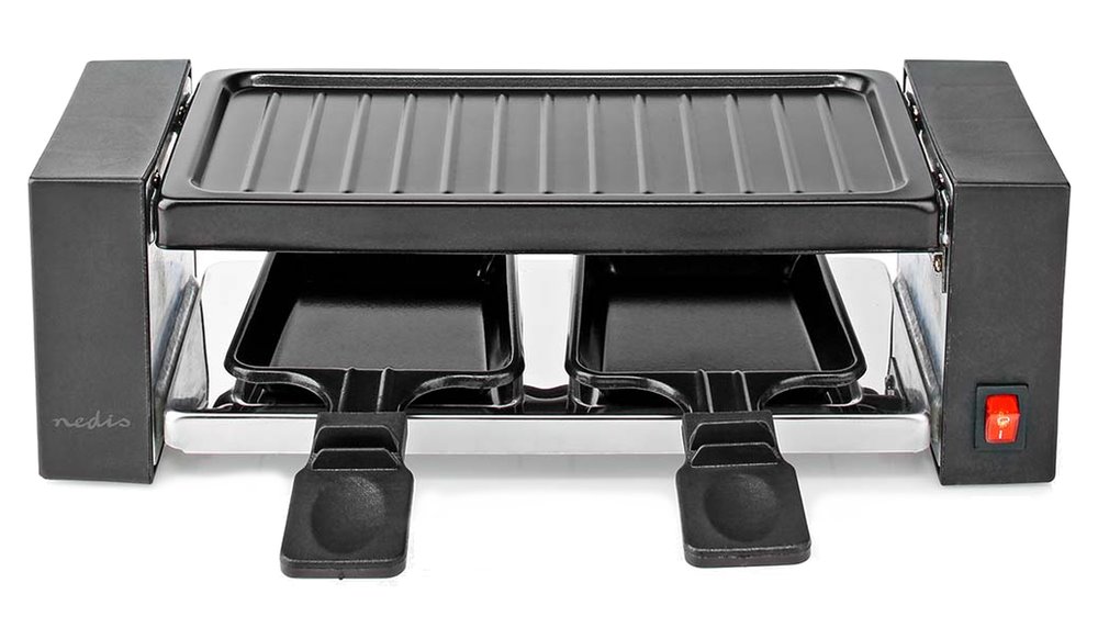 NEDIS gurmánský raclette gril/ obdélníkový/ grilovací deska 23 x 10 cm/ pro 2 osoby/ špachtle/ nepřilnavý po FCRA210FBK2
