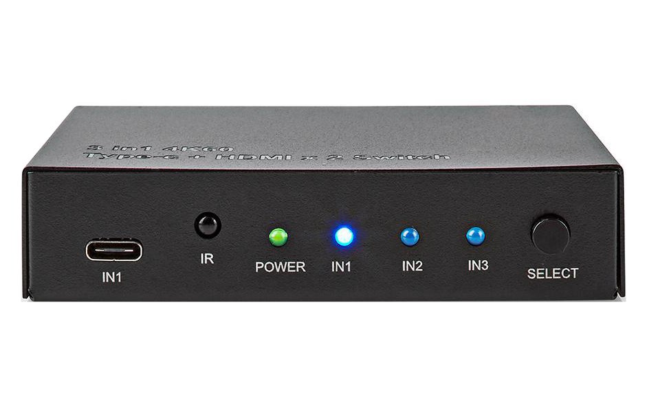 NEDIS HDMI přepínač/ 1x USB-C/ 2x HDMI vstup/ 1x HDMI výstup/ 4K@60Hz/ 18.0 Gbps/ kov/ antracit VSWI34721AT