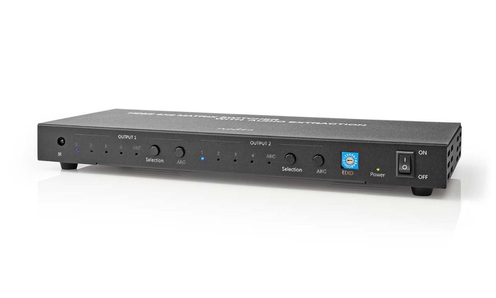 NEDIS HDMI přepínač/ 4x HDMI vstup/ 2x 3.5 mm/ 2x HDMI výstp/ 2x TosLink/ 4K@60Hz/ 18 Gbps/ dálkově ovládaní/ VMAT3482AT
