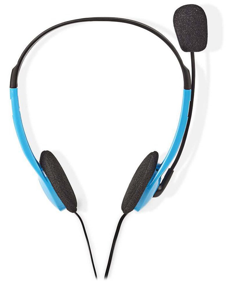 NEDIS headset CHST100BK/ drátová sluchátka + mikrofon/ 2x 3,5 mm jack/ kabel 2 m/ modrý CHST100BU