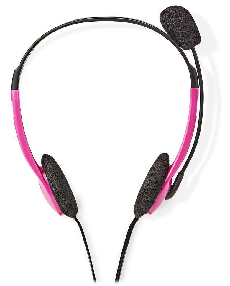 NEDIS headset CHST100BK/ drátová sluchátka + mikrofon/ 2x 3,5 mm jack/ kabel 2 m/ růžový CHST100PK
