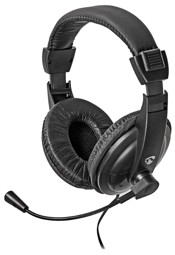 NEDIS headset CHST210BK/ drátová sluchátka + mikrofon/ 1x 3.5 mm jack/ 2x 3.5 mm jack/ kabel 1,8 m/ černý