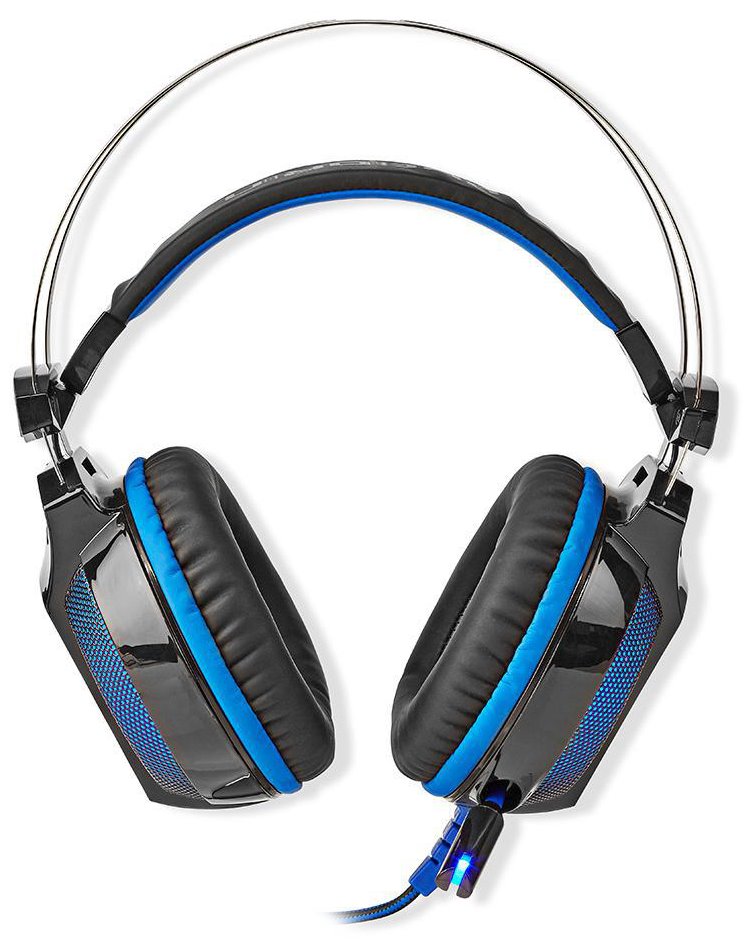 NEDIS herní headset GHST500BK/ drátová sluchátka + mikrofon/ zvuk 7.1/ LED/ USB/ kabel 2,1 m/ černo-modrý