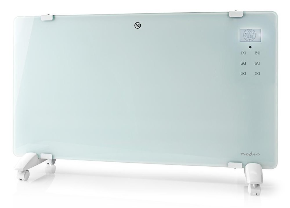 Nedis HTPL20FWT - Konvekční Ohřívač se Skleněným Panelem | Termostat | LCD Displej | 2 Nastavení Teploty | Stojící / Mo