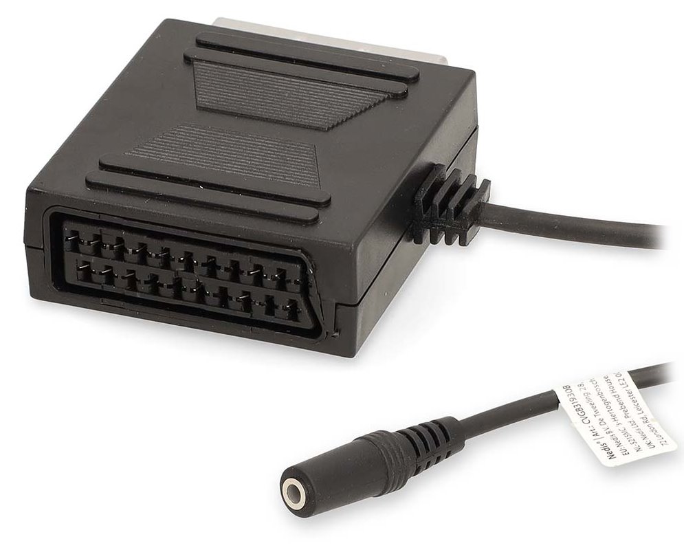 NEDIS kabel SCART/ SCART zástrčka - SCART zásuvka / 3,5 mm zásuvka/ černý/ box/ 20cm CVGB31930BK02