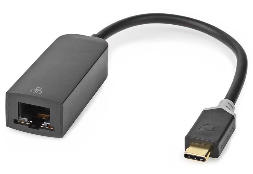 NEDIS kabelový adaptér USB 3.2 Gen 1/ USB-C zástrčka - RJ45 zásuvka/ kulatý/ černý/ 20cm CCBW64952AT02