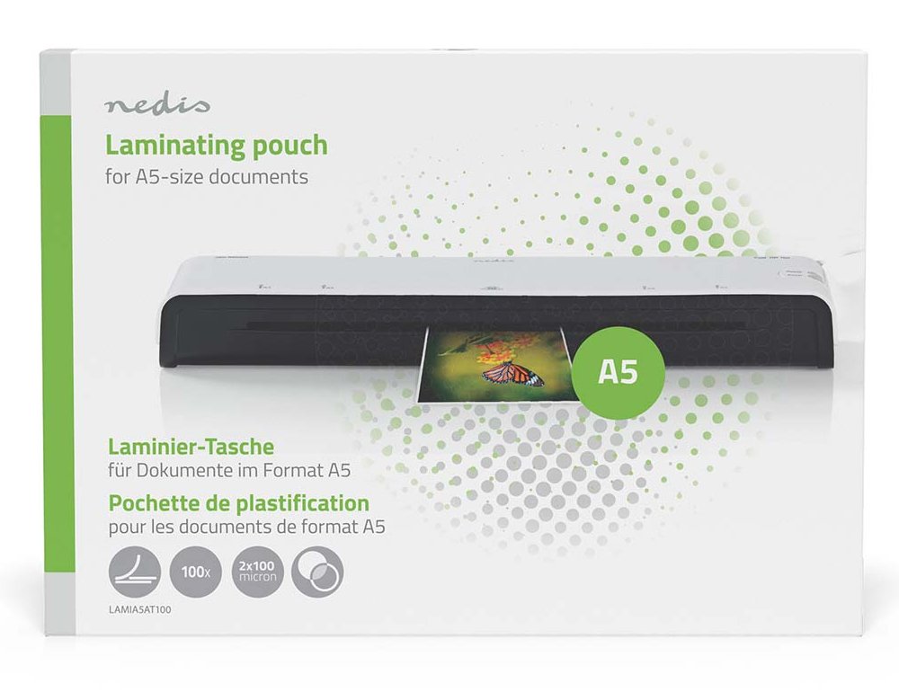 NEDIS laminovací fólie/ formát A5/ 100 mic/ rozměr 216 x 154 mm/ transparentní/ 100 pack LAMIA5AT100