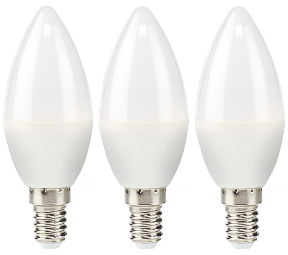 NEDIS LED žárovka E14/ svíčka/ 4,9 W/ 220 V/ 470 lm/ 2700 K/ teplá bílá/ matná/ 3 kusy LBE14C352P3