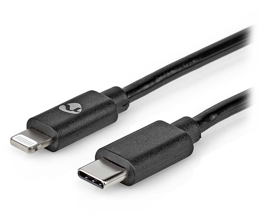 NEDIS Lightning kabel/ USB 2.0/ Apple Lightning 8pinový/ USB-C zástrčka/ kulatý/ černý/ 1m CCGP39650BK10