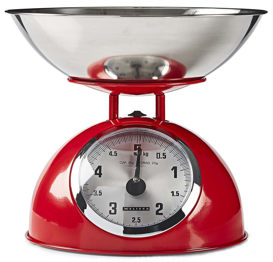 NEDIS Mellisa kuchyňská váha/ analogová/ nosnost 5kg/ vyjímatelná mísa/ nerezová ocel/ červená 16310239