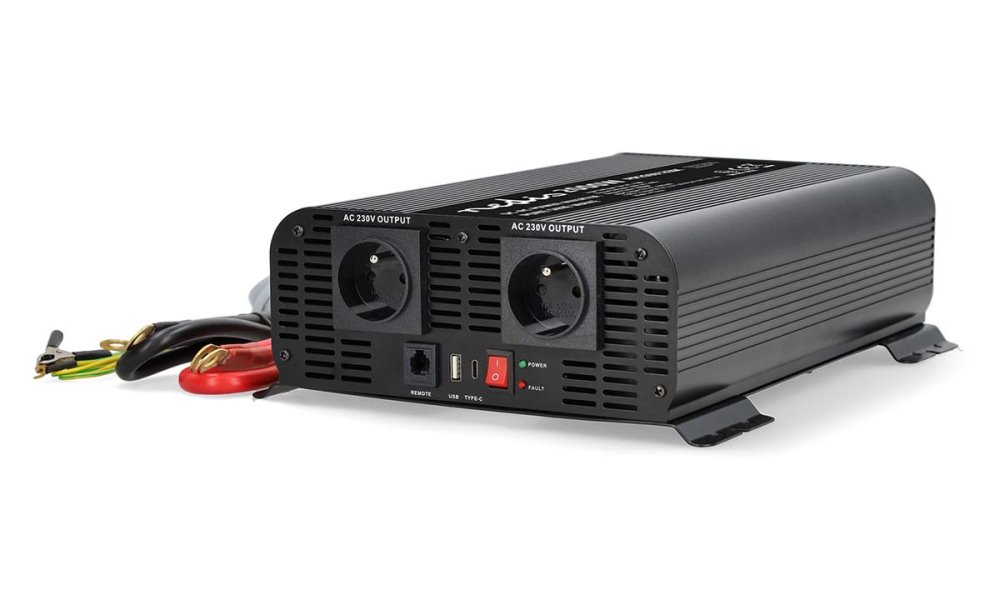 NEDIS měnič napětí/ čistá sinusoida/ 12 V DC/230 V AC 50 Hz/ 2000 W (4000 W špička)/ USB-A / USB-C/ 2x zásu PIP200012EBK