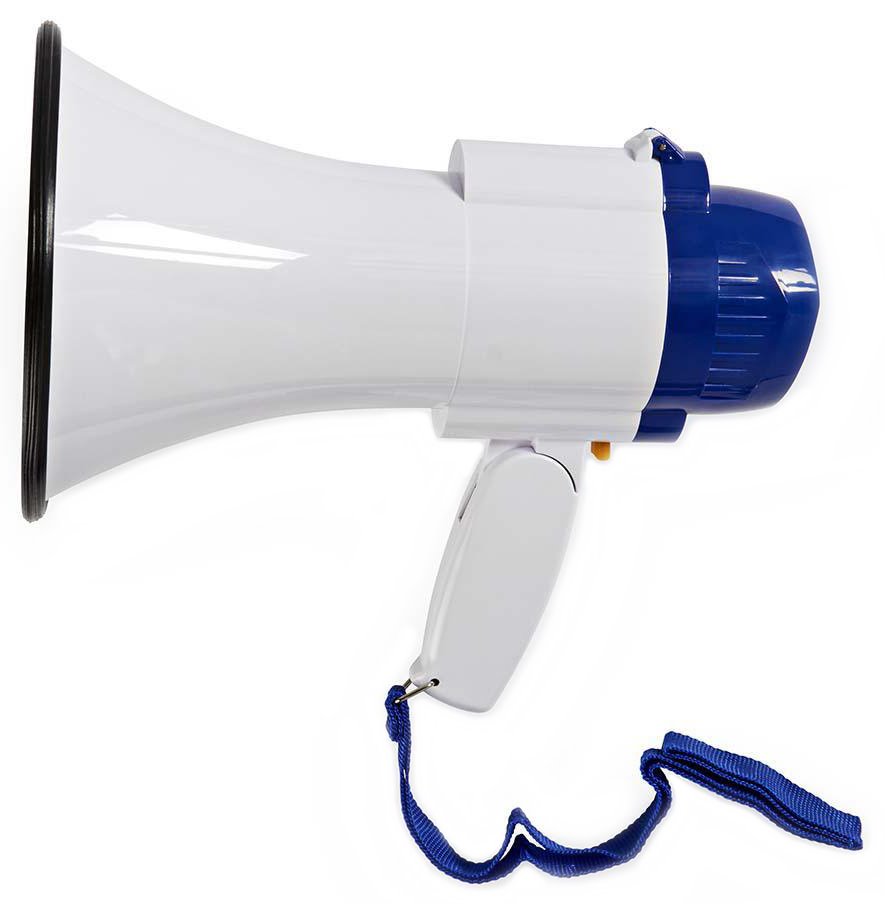 Nedis MEPH150WT - Megafon | 10 W | Dosah 250 m | Vestavěný mikrofon | Bílá / Modrá