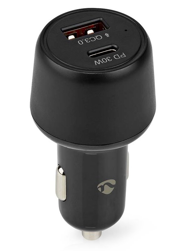 NEDIS nabíječka do auta/ 48 W/ dva výstupy/ 12 - 24 V DC/ 3.0 A/ USB-A/ USB-C/ automatická volba napětí/ če CCPD30W100BK