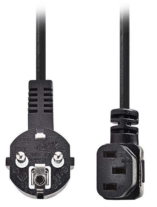NEDIS napájecí kabel 230V/ přípojný 10A/ úhlový konektor IEC-320-C13/ úhlová zástrčka Schuko/ černý/ 2m CEGL10020BK20