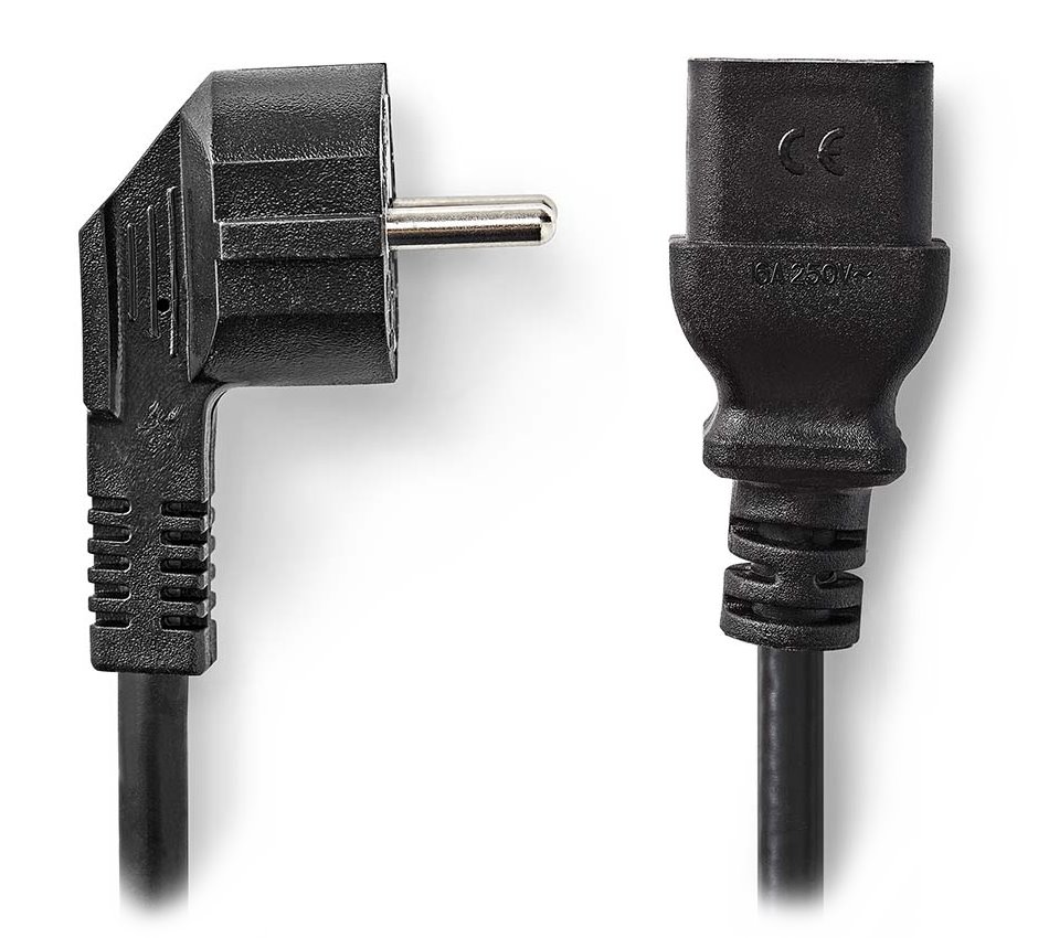 NEDIS napájecí kabel 230V/ přípojný 16A/ konektor IEC-320-C19/ úhlová zástrčka Schuko/ černý/ bulk/ 2m CEGL10300BK20