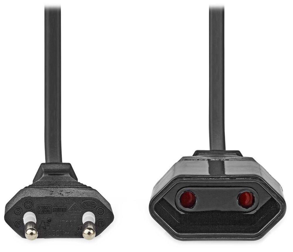 NEDIS napájecí kabel pro adaptéry/ Euro zástrčka - Euro zásuvka/ přímý-přímý/ dvoulinka/ černý/ 5m CEGL11085BK50