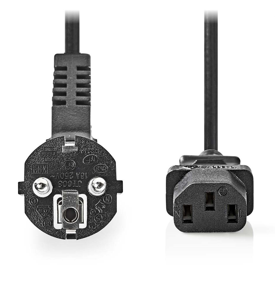 NEDIS napájecí kabel/ Typ F zástrčka - IEC-320-C13/ přímý/ úhlový/ černý/ 2m CEGL10000BK20