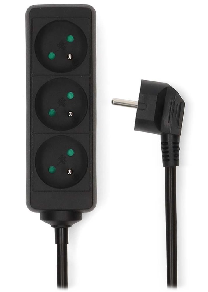 NEDIS napájecí prodlužovací zásuvka/ úhlová/ 3x zásuvka/ černá/ 1,5m ESOC315E1BK