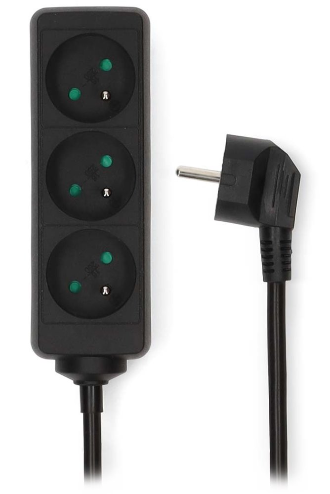 NEDIS napájecí prodlužovací zásuvka/ úhlová/ 3x zásuvka/ černá/ 3m ESOC330E1BK