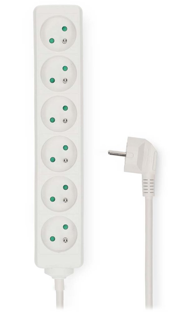 NEDIS napájecí prodlužovací zásuvka/ úhlová/ 6x zásuvka/ bílá/ 1,5m ESOC615E1WT