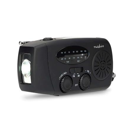 NEDIS přenosné nouzové rádio/ napájení z USB/ baterie 2000mAh/ AM/ FM/ funkce powerbanky/ USB-C/ černé RDFMCR2000BK