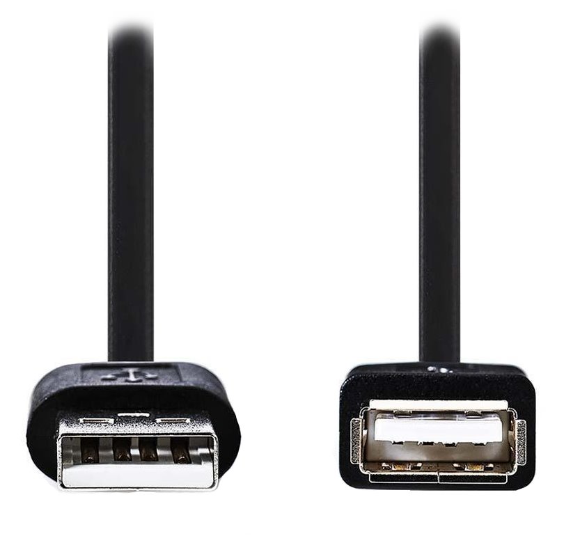 NEDIS prodlužovací kabel USB 2.0/ zástrčka USB-A - zásuvka USB-A/ poniklované konektory/ černý/ bulk/ 2m CCGL60010BK20