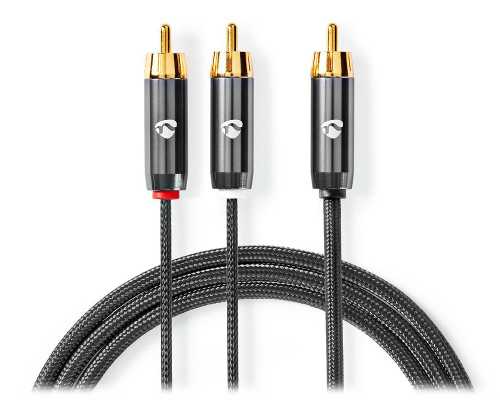 NEDIS PROFIGOLD audio kabel k subwooferu/ RCA zástrčka - 2x RCA zástrčka/ bavlna/ šedý/ BOX/ 3m CATB24000GY30