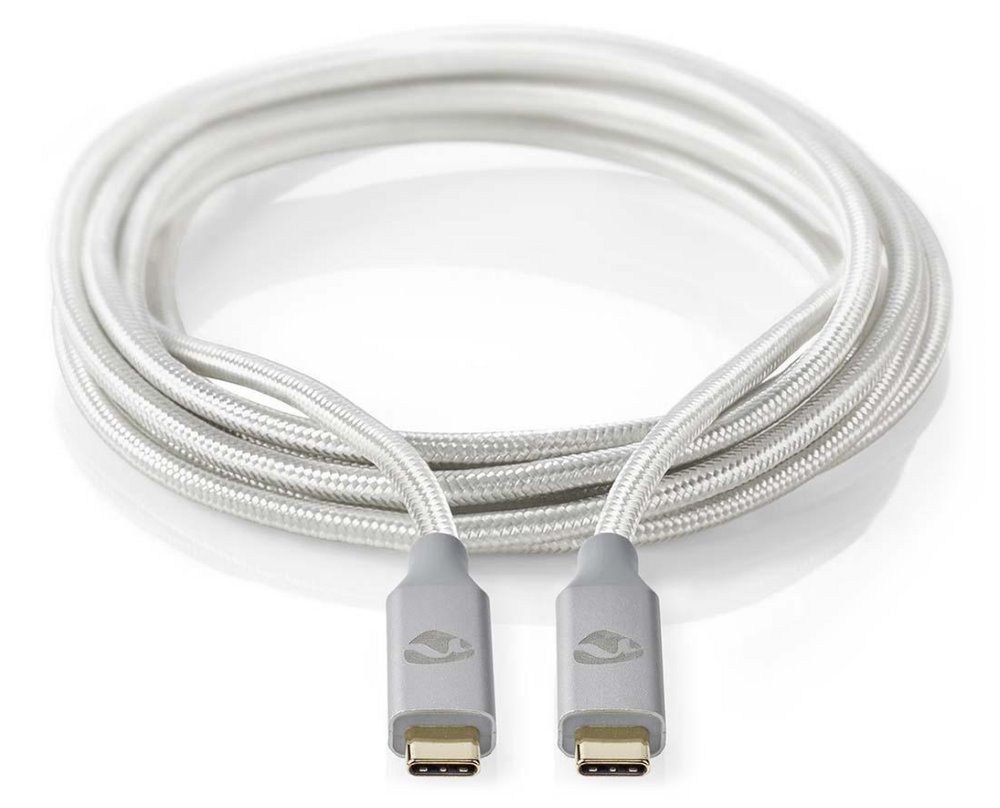 NEDIS PROFIGOLD USB-C/USB 3.2 Gen 2x2 kabel/ USB-C zástrčka - USB-C zástrčka/ nylon/ stříbrný/ BOX/ 2m CCTB64020AL20