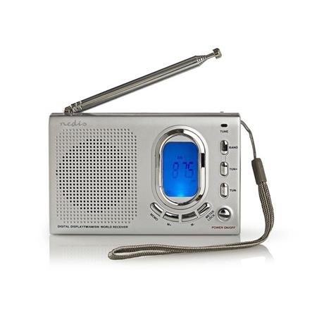 Nedis RDWR1000GY- FM Rádio Přenosné | AM / FM/ SW | Napájení z baterie/Síťové | Digitální | 1.5 W | Černá