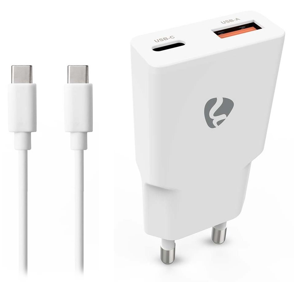NEDIS síťová nabíječka/ 20 W/ PD 3.0/ rychlé nabíjení/ 1.5 / 2.0 / 2.22 / 3.0 A/ USB-A/ USB-C/ bílá/ kabel 1, WCHA20WTUC