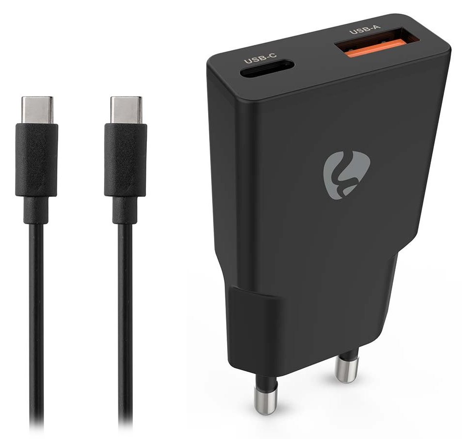 NEDIS síťová nabíječka/ 30 W/ PD 3.0/ rychlé nabíjení/ 1.5 / 2.0 / 2.22 / 3.0 A/ USB-A/ USB-C/ černá/ kabel 1 WCHA30BKUC