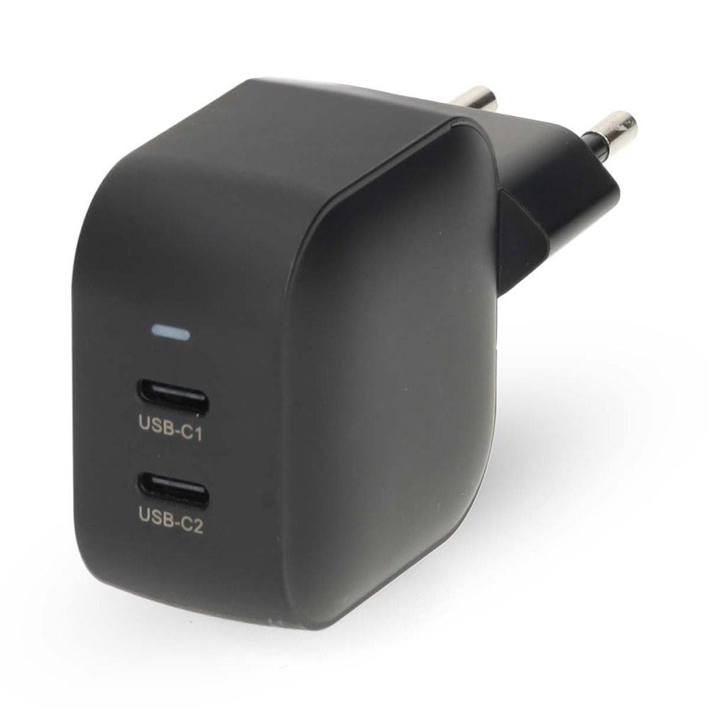 NEDIS síťová nabíječka/ 45 W/ PD 3.0/ rychlé nabíjení/ 2.25 / 3.0 A/ 2x USB-C/ černá WGCHA45WBK